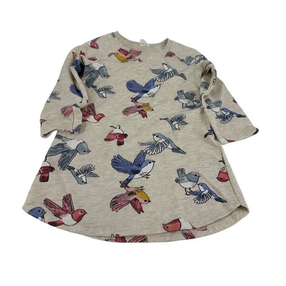 H&M Long Sleeve Bird Pattern Sweatshirt Dress Size US 2-4 Y - Picture 1 of 8
